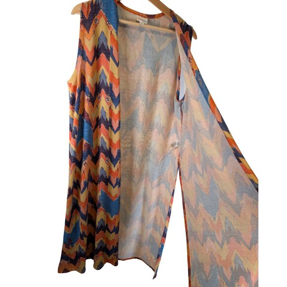 LuLaRoe Joy Chevron Knit Long Sweater Vest Women's Medium Open Front Slit Hem - Picture 5 of 7
